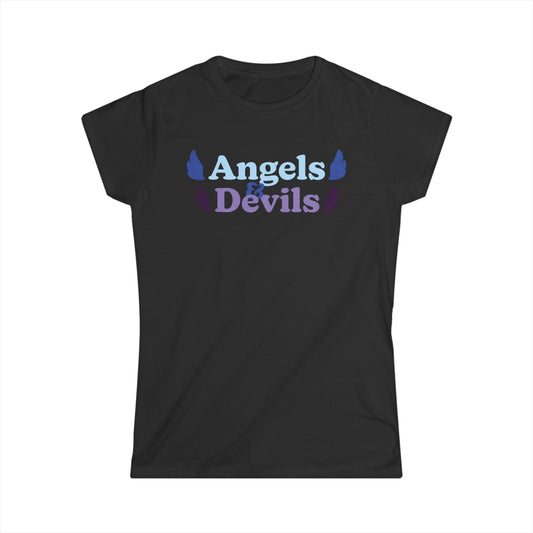 Angels & Devils Women's Tee - Softstyle Graphic Shirt for Casual Wear, Gift for Friends, Birthday Party Outfit, Fun Group Events, [...] Printify
