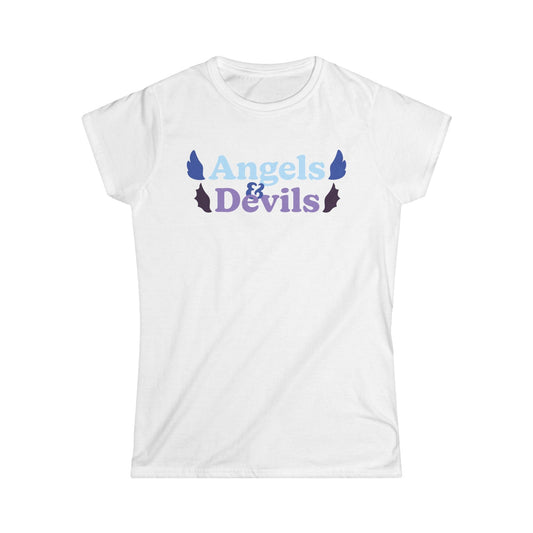 Angels & Devils Women's Tee - Softstyle Graphic Shirt for Casual Wear, Gift for Friends, Birthday Party Outfit, Fun Group Events, [...] Printify